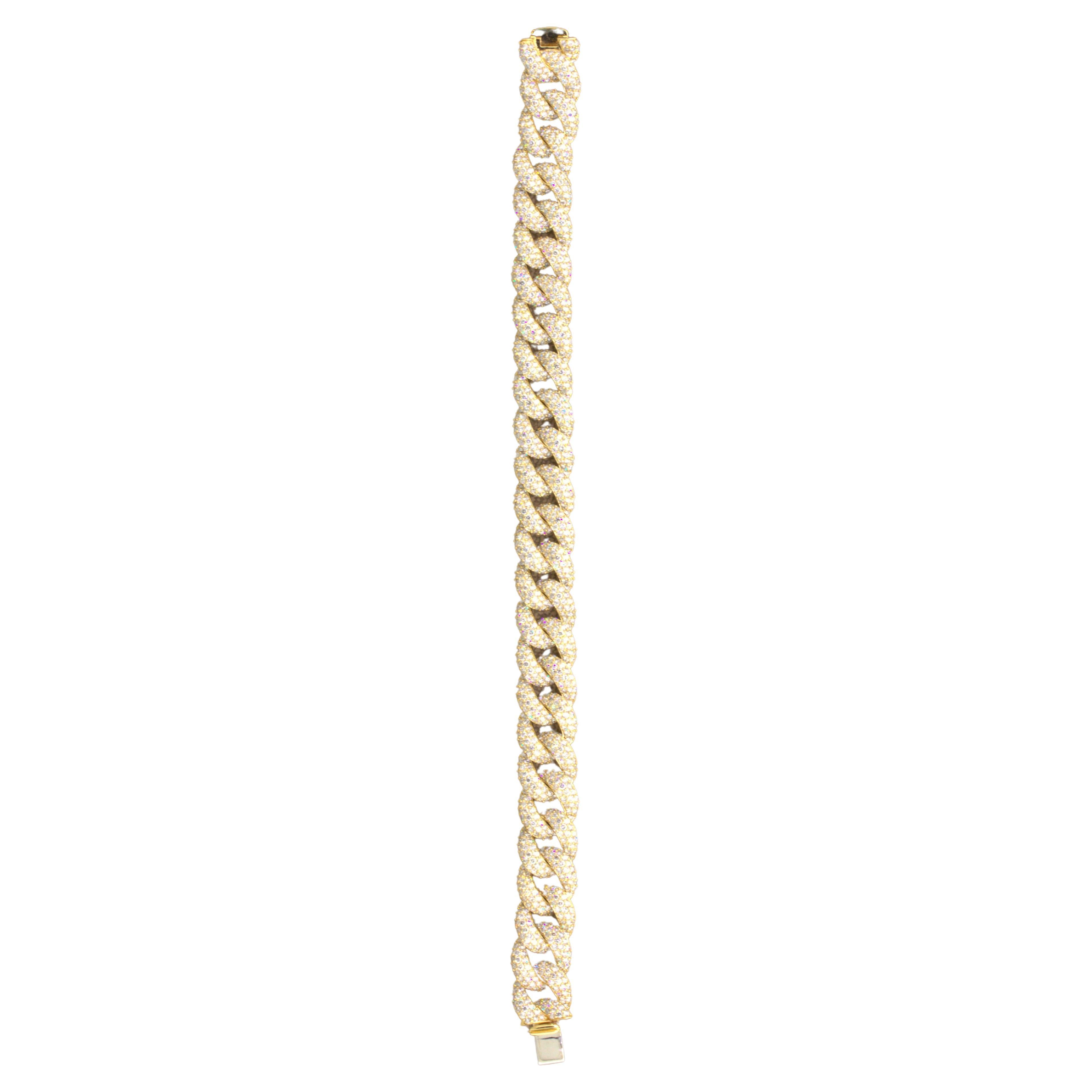 9.57 Carat Diamond Pave 18k Yellow Gold Link Bracelet