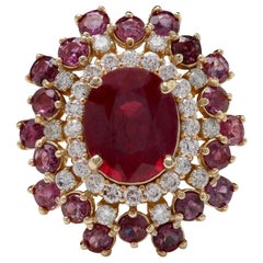 9.57 Carat Impressive Natural Red Ruby and Diamond 14 Karat Yellow Gold Ring