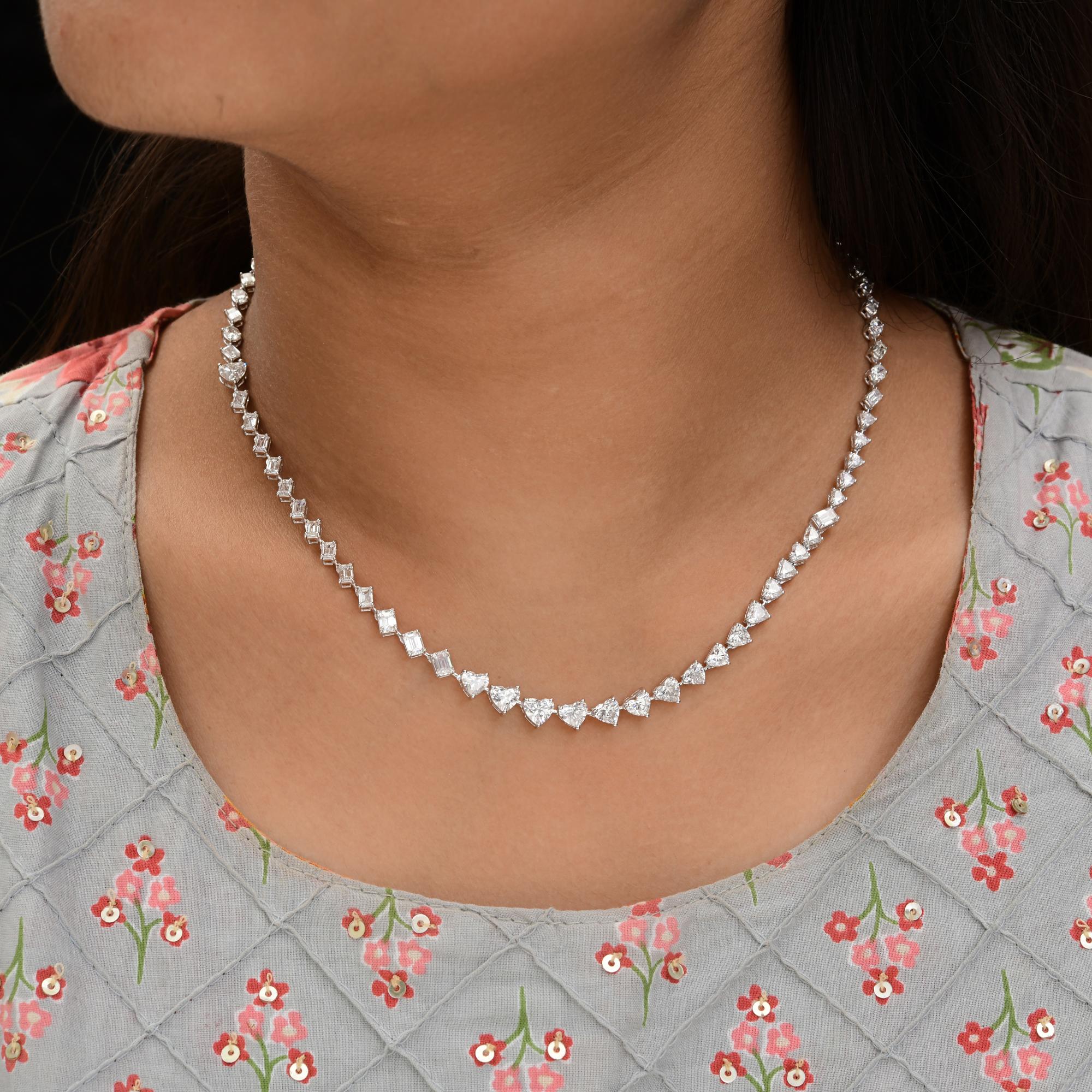 Modern 9.57 Carat SI/H Heart Emerald Cut Diamond Necklace 14 Karat White Gold Jewelry For Sale