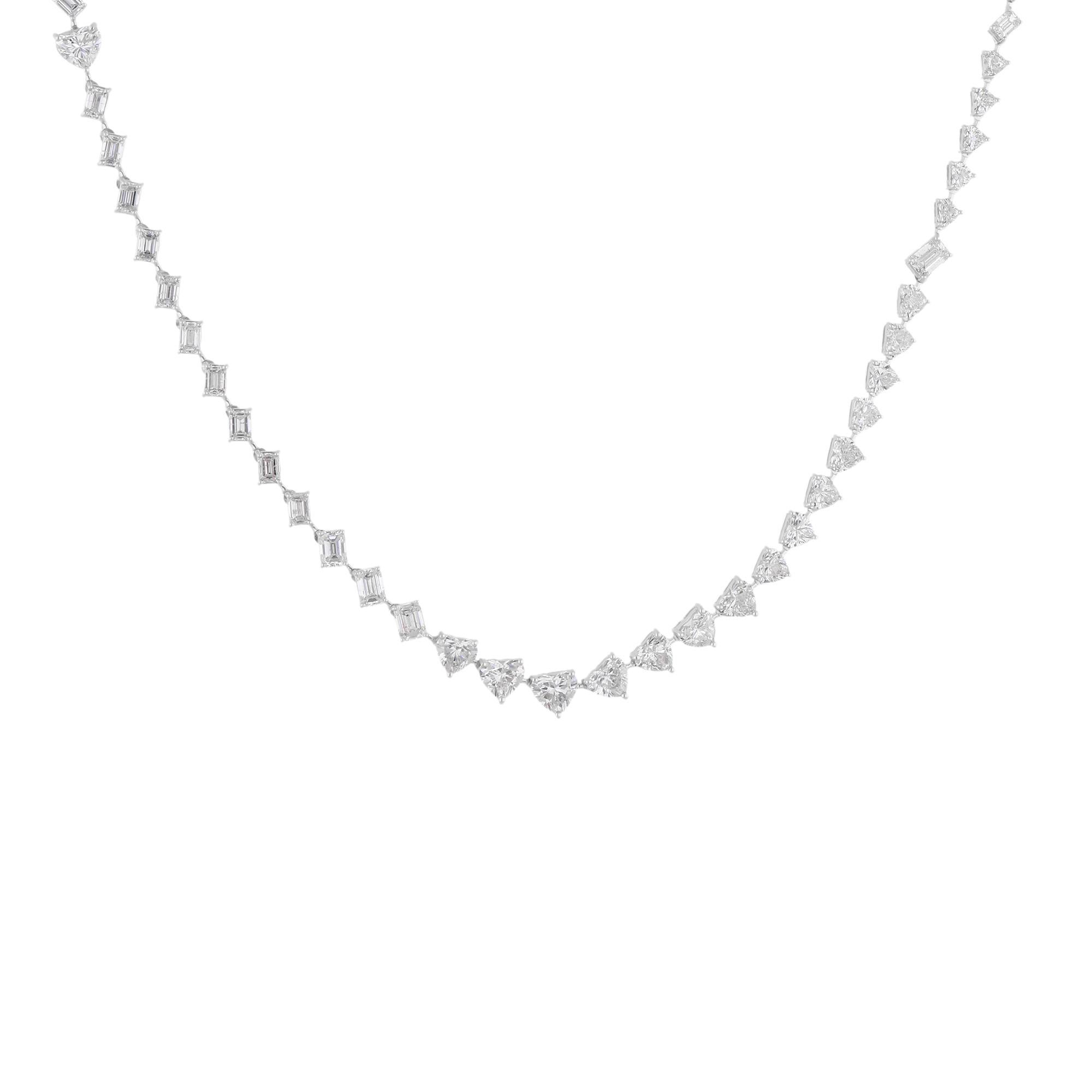 Collar de diamantes talla esmeralda con corazón SI/H de 9,57 quilates Joyas de oro blanco de 14 quilates Moderno en venta