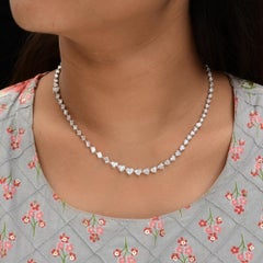 18K White Gold 9.57 Ct SI/H Heart & Emerald Cut Diamond Tennis Necklace