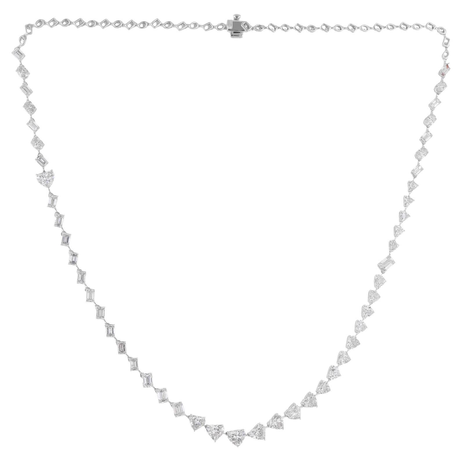 9.57 Carat SI/H Heart Emerald Cut Diamond Necklace 18 Karat White Gold Jewelry