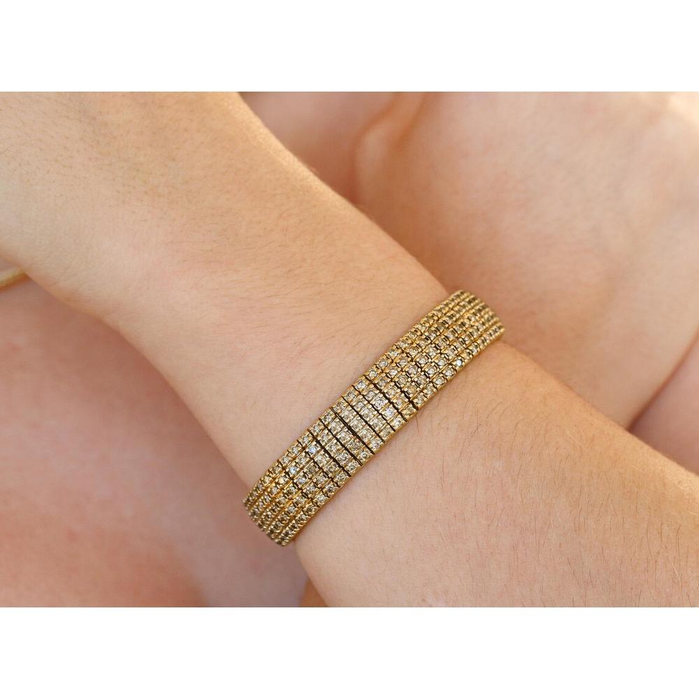 Taille ronde 9.57tcw 44.8g Bracelet unisexe en or jaune lourd Diamond Cluster 10K en vente