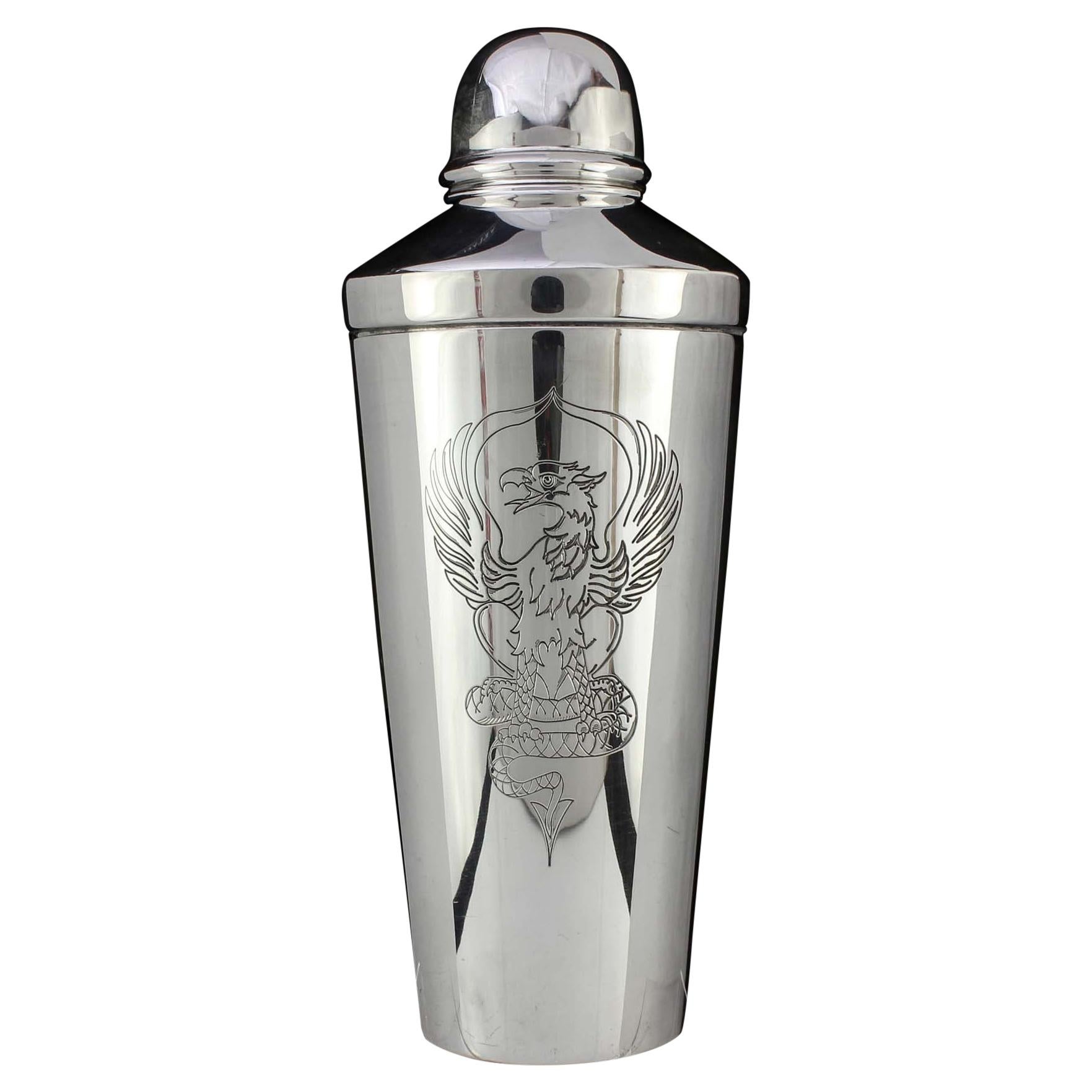 958 Britannia Silver Cocktail Shaker Decorated with Griffin Creature