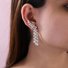 9.58 Carat Certified Diamond Ear Climber Drop Earrings 14 Karat White Gold