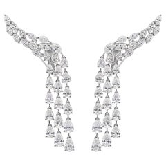 9.58 Carat Certified Diamond Ear Climber Drop Earrings 14 Karat White Gold