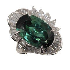 9.58 Carat Green Tourmaline Diamond Platinum Cocktail Ring
