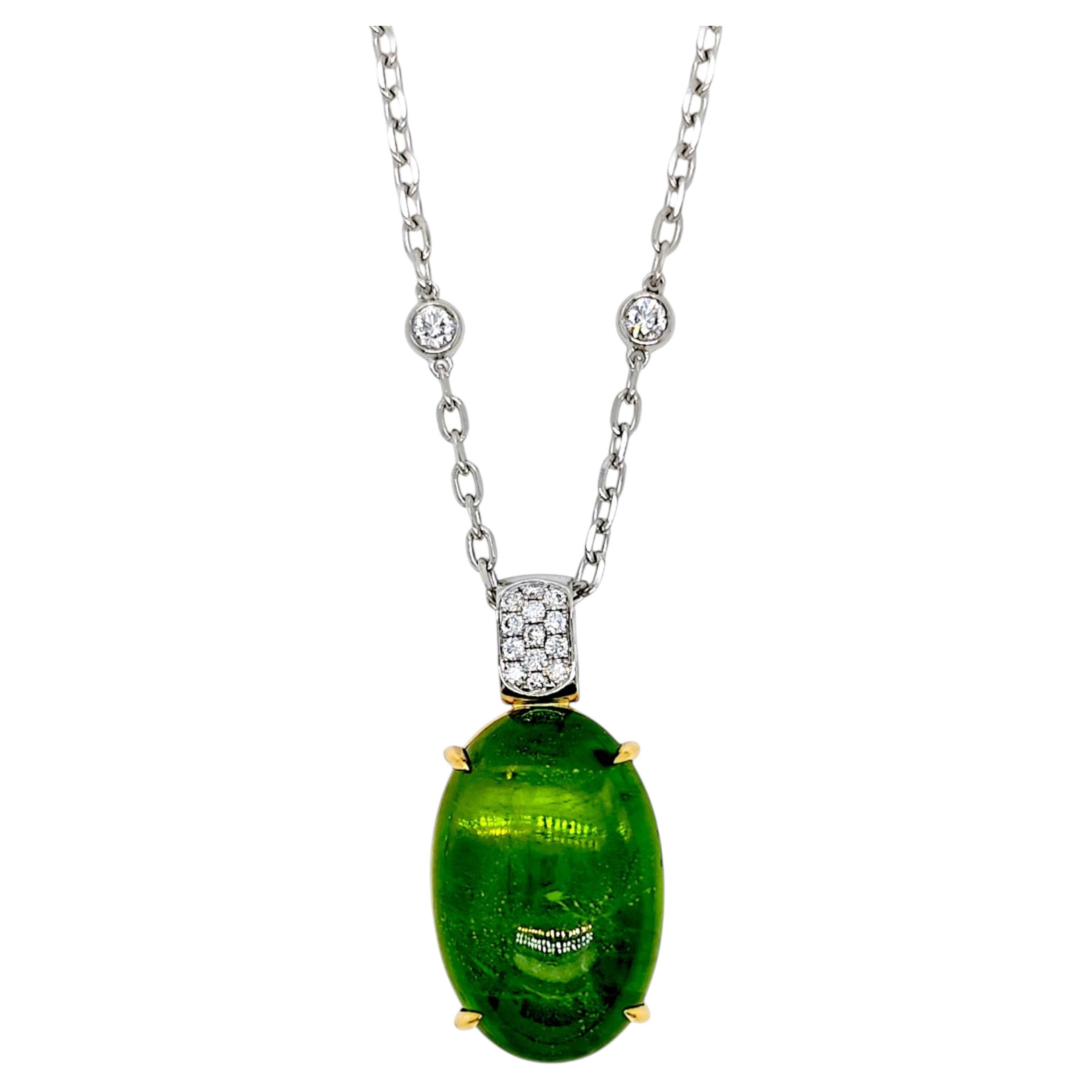 9.58 Carat Peridot Round Diamond Yellow and White Gold Necklace For Sale