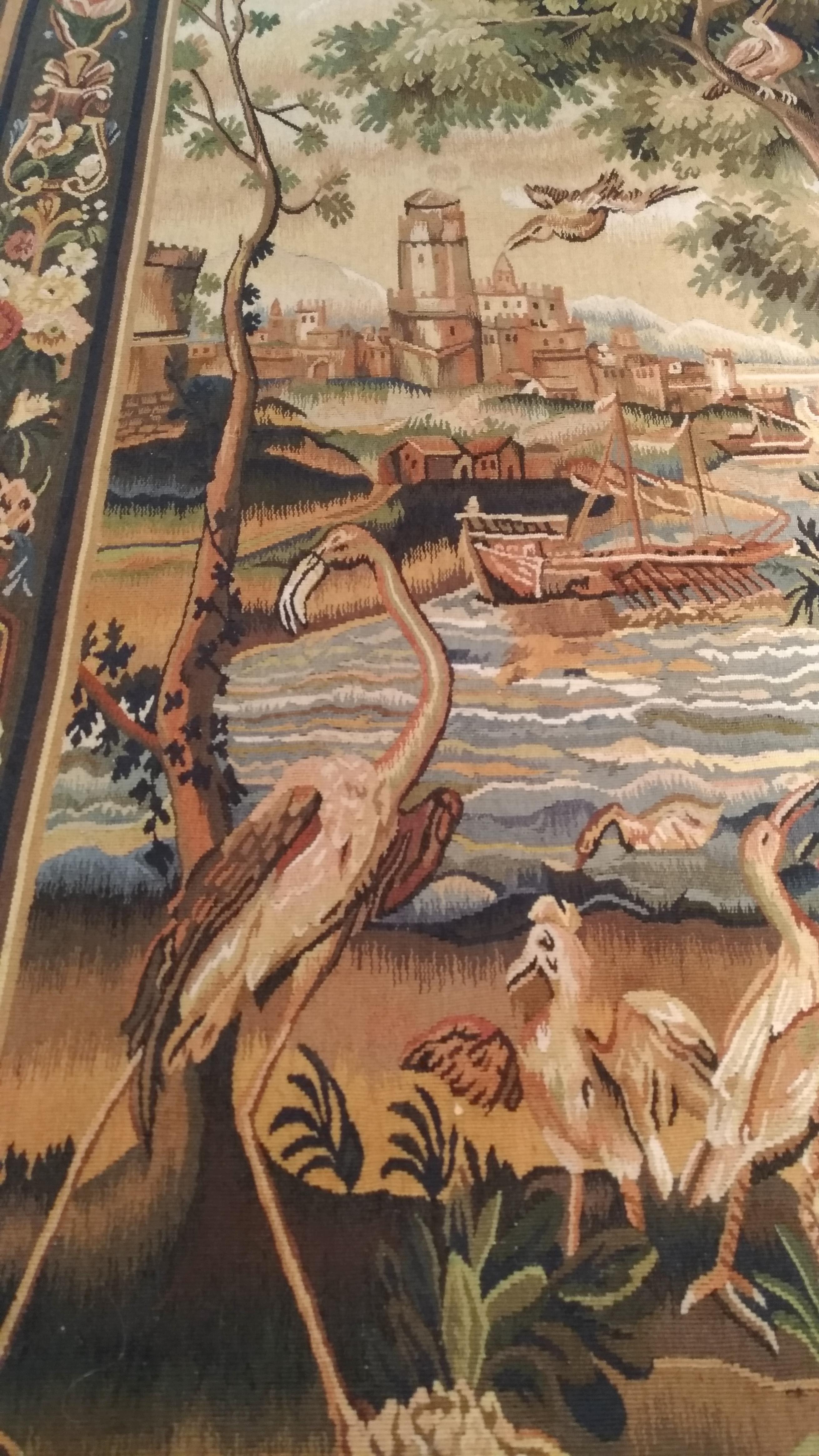 958 - Tapestry Aubusson Harbor and Birds For Sale 4