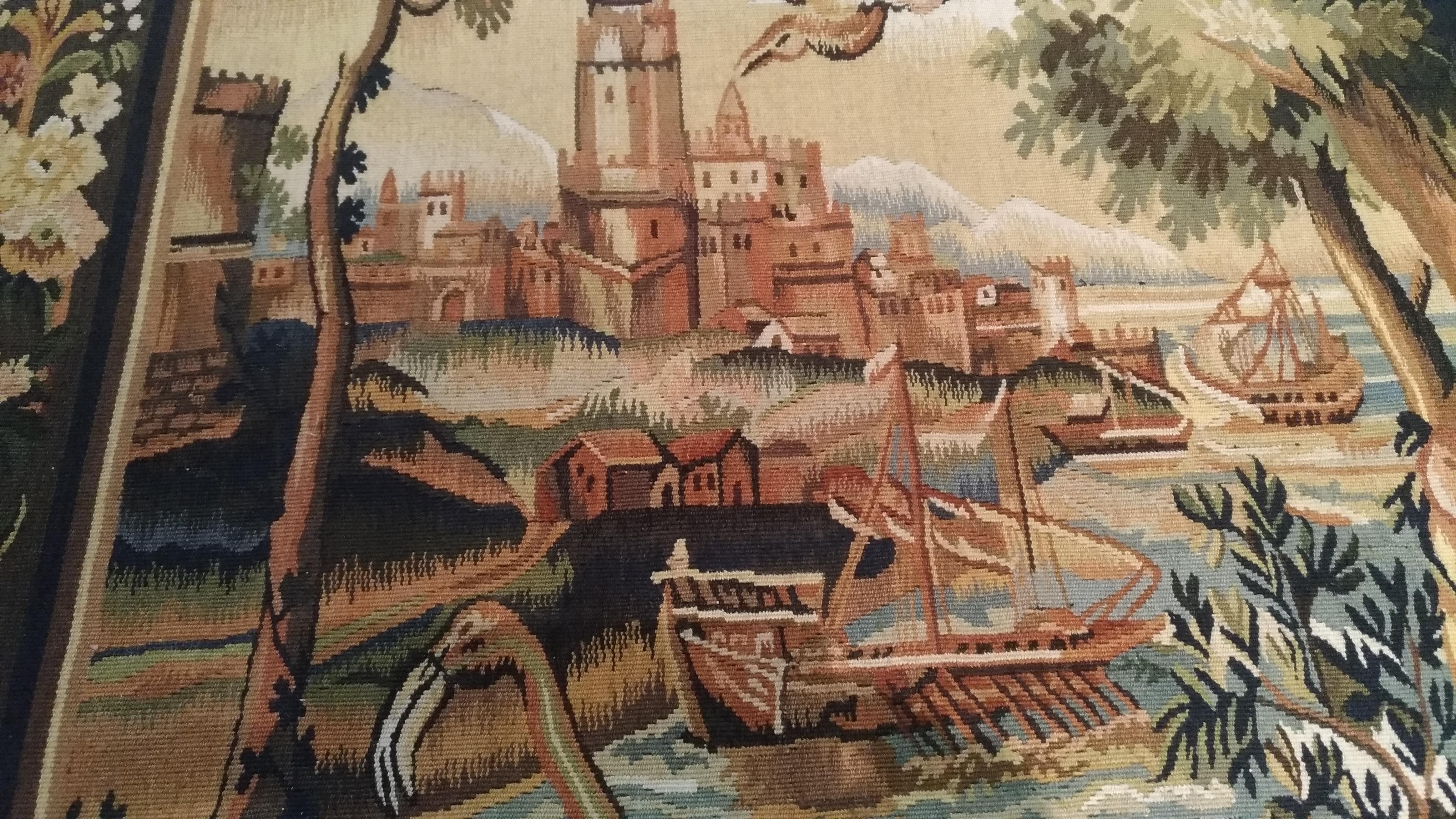 Wool 958 - Tapestry Aubusson Harbor and Birds For Sale