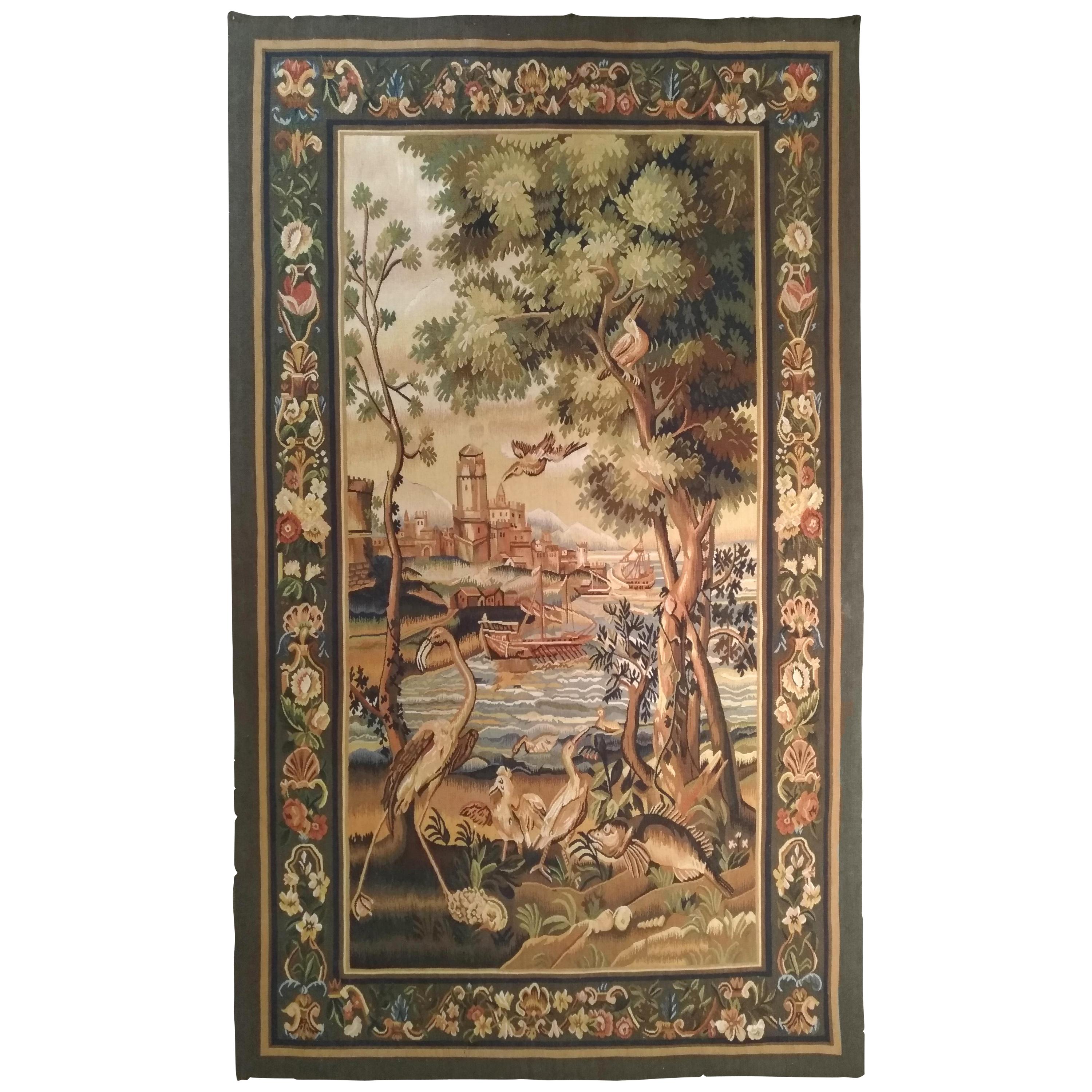 20th century aubusson tapestry bird and castle n° 1144 For Sale at