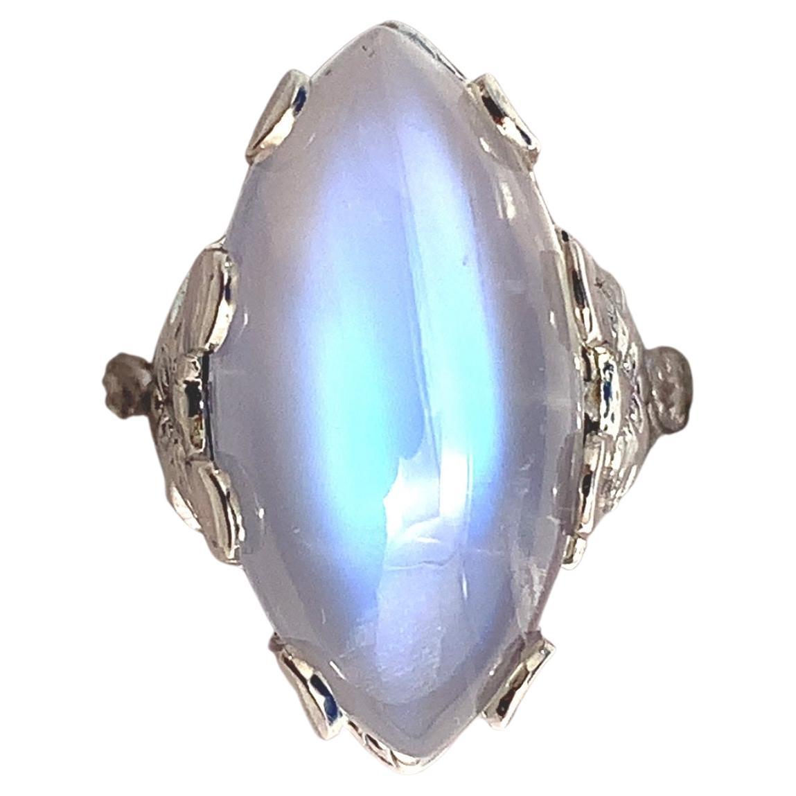 14K 9.58ct Marquise Moonstone Filigree Ring For Sale