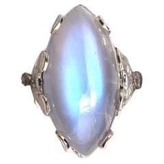 Vintage 14K 9.58ct Marquise Moonstone Filigree Ring