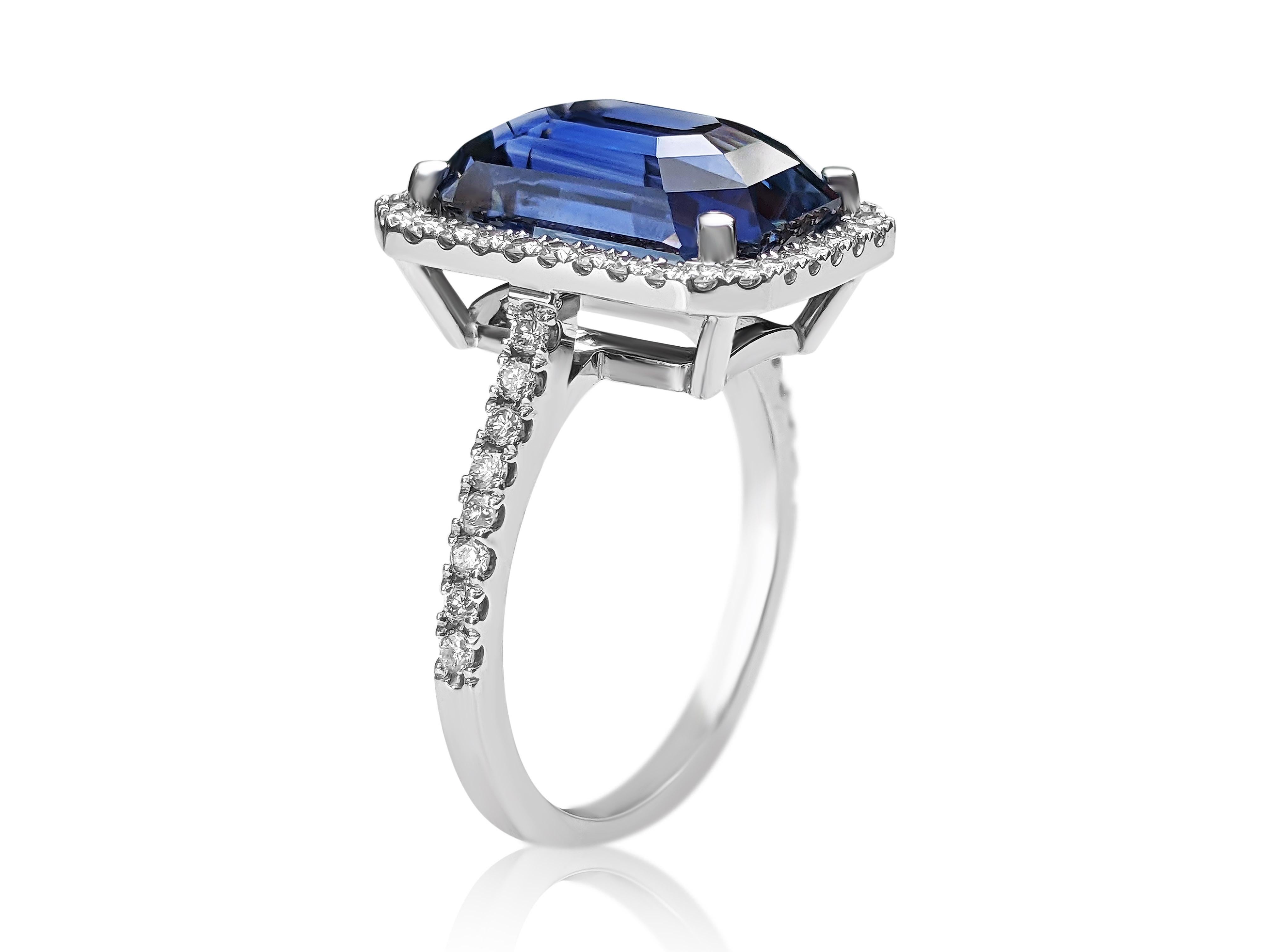 9.59 Carat Ceylon Blue Sapphire and 0.60 Ct Diamonds - 18 Kt. White Gold - Ring 1
