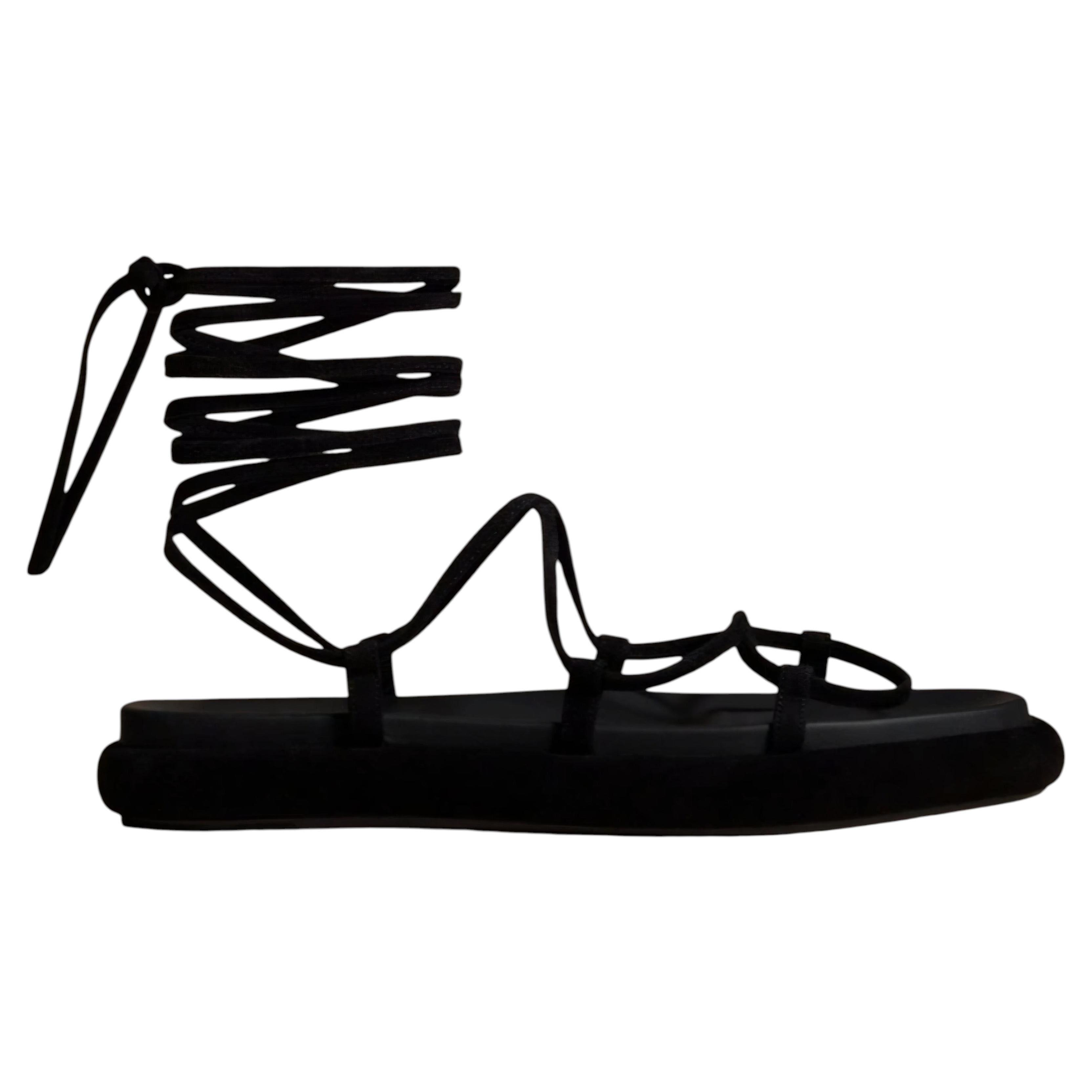 Pre-owned Khaite $959 Alba Gladiator Lace-up Platform Suede Sandals Black 39 Slims The Leg