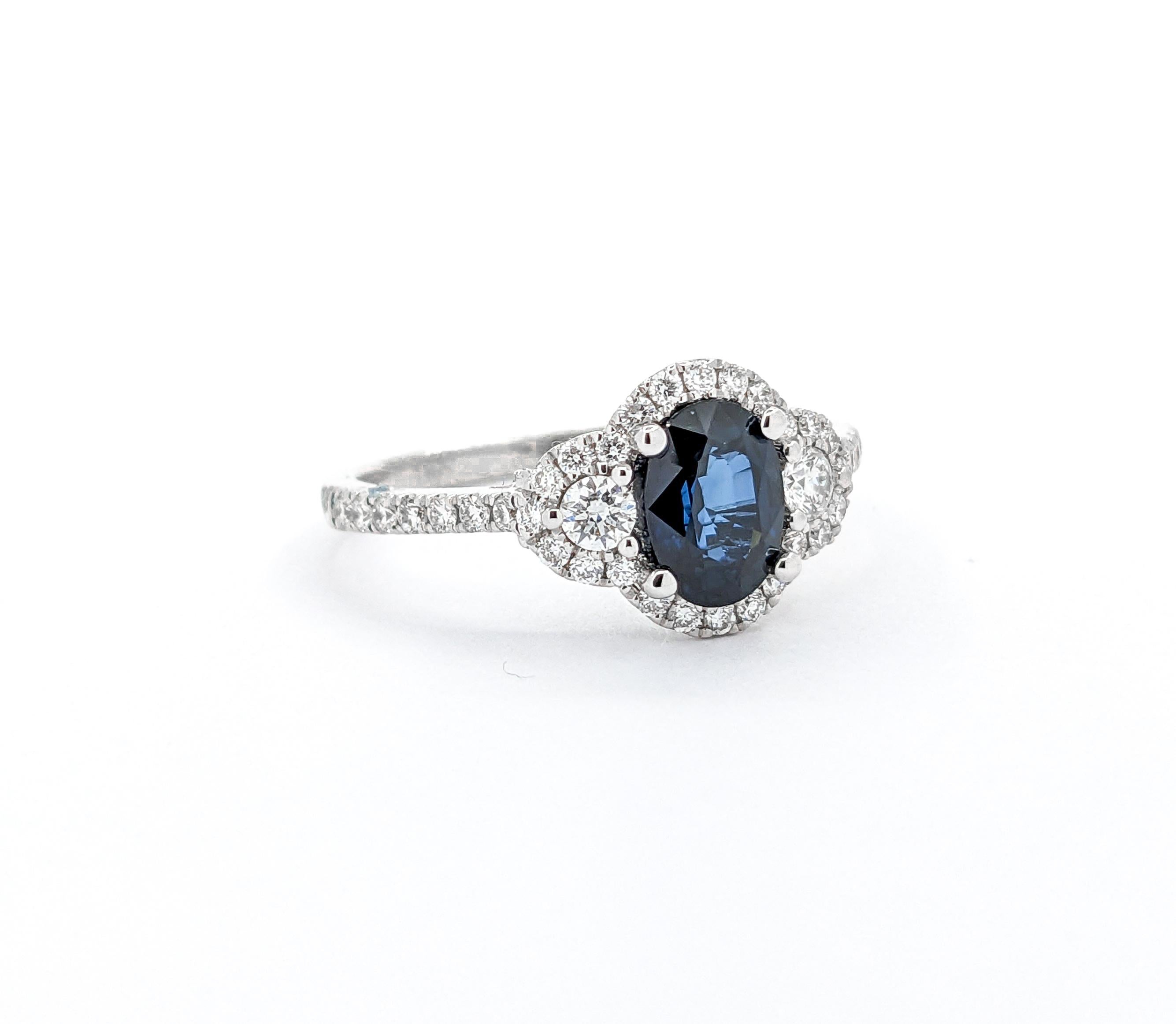 Women's .95ct Blue Sapphire & Diamond Ring In White Gold For Sale