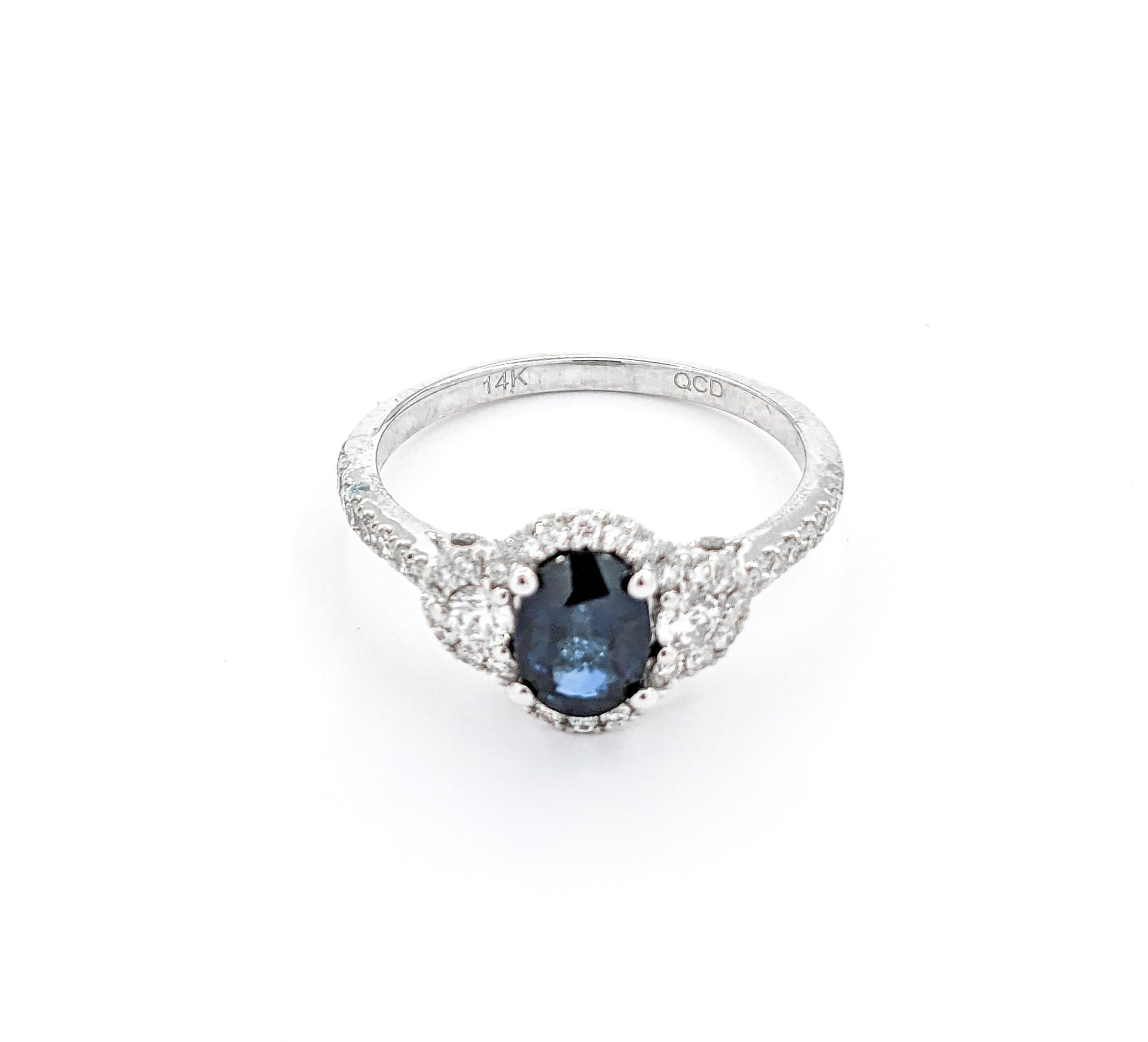 .95ct Blue Sapphire & Diamond Ring In White Gold For Sale 2
