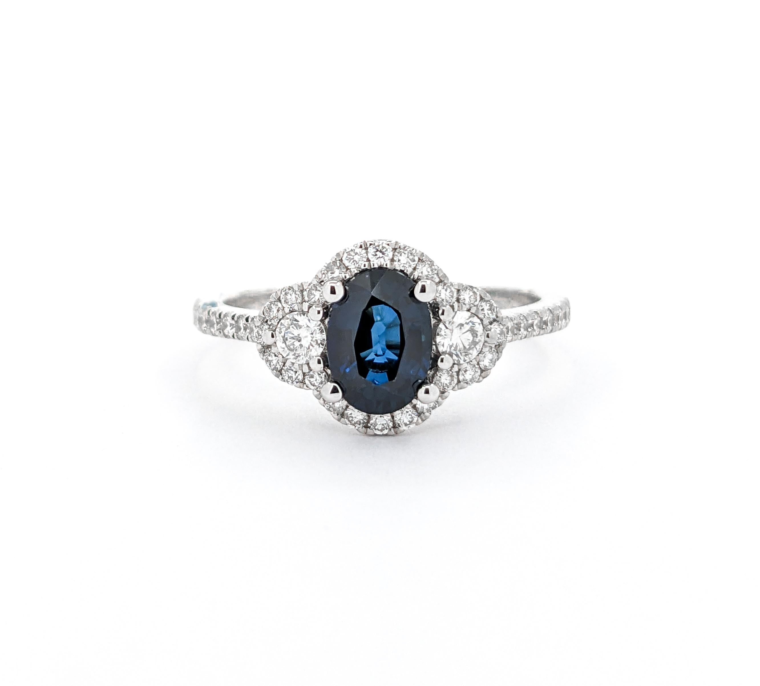 .95ct Blue Sapphire & Diamond Ring In White Gold For Sale 3