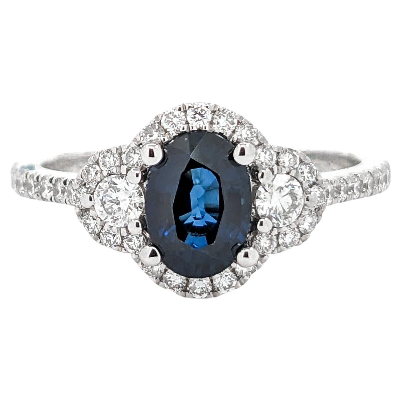 .95ct Blue Sapphire & Diamond Ring In White Gold For Sale