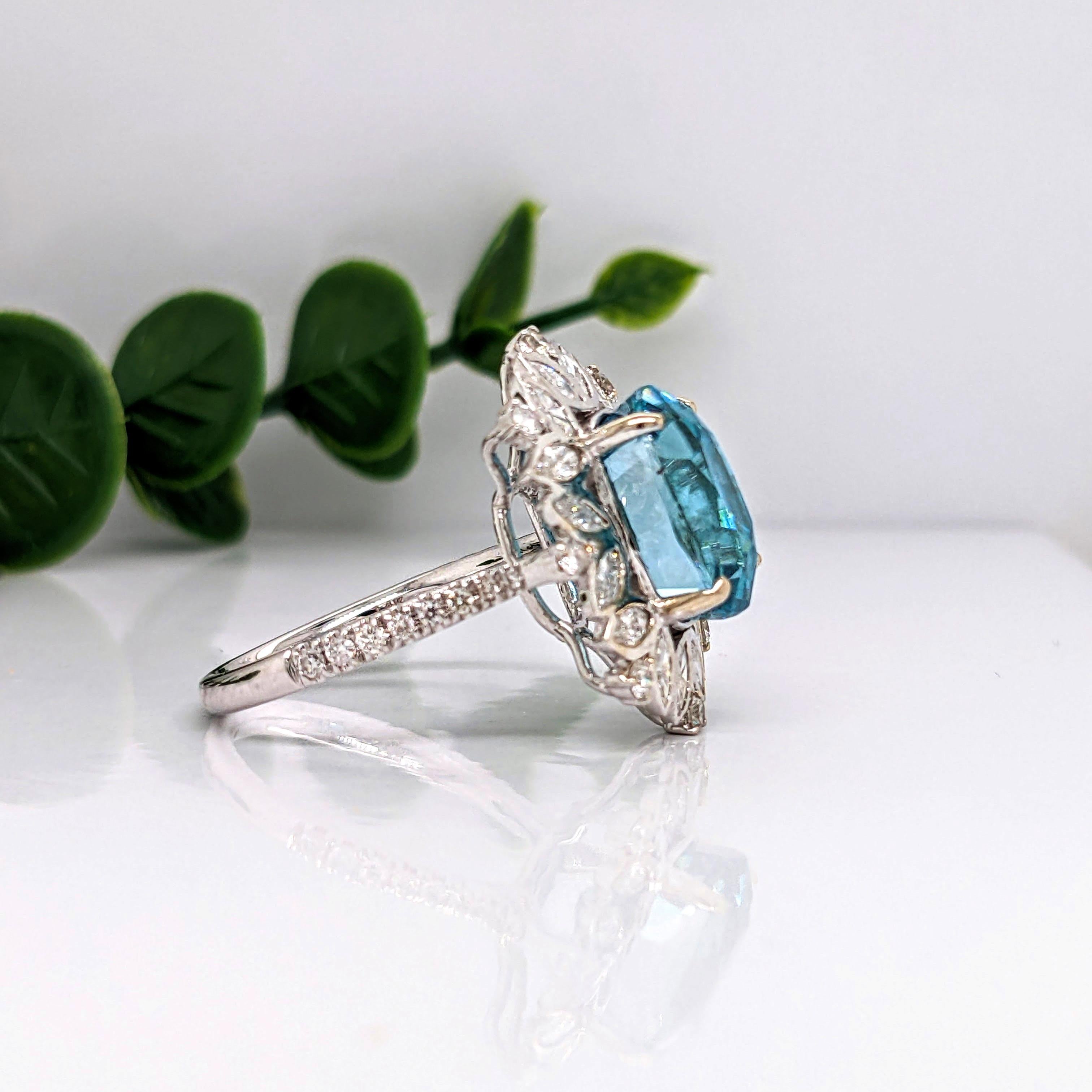 9.5ct Blue Zircon Pavé Cocktail Ring in Solid 14K White Gold Oval In New Condition In Columbus, OH