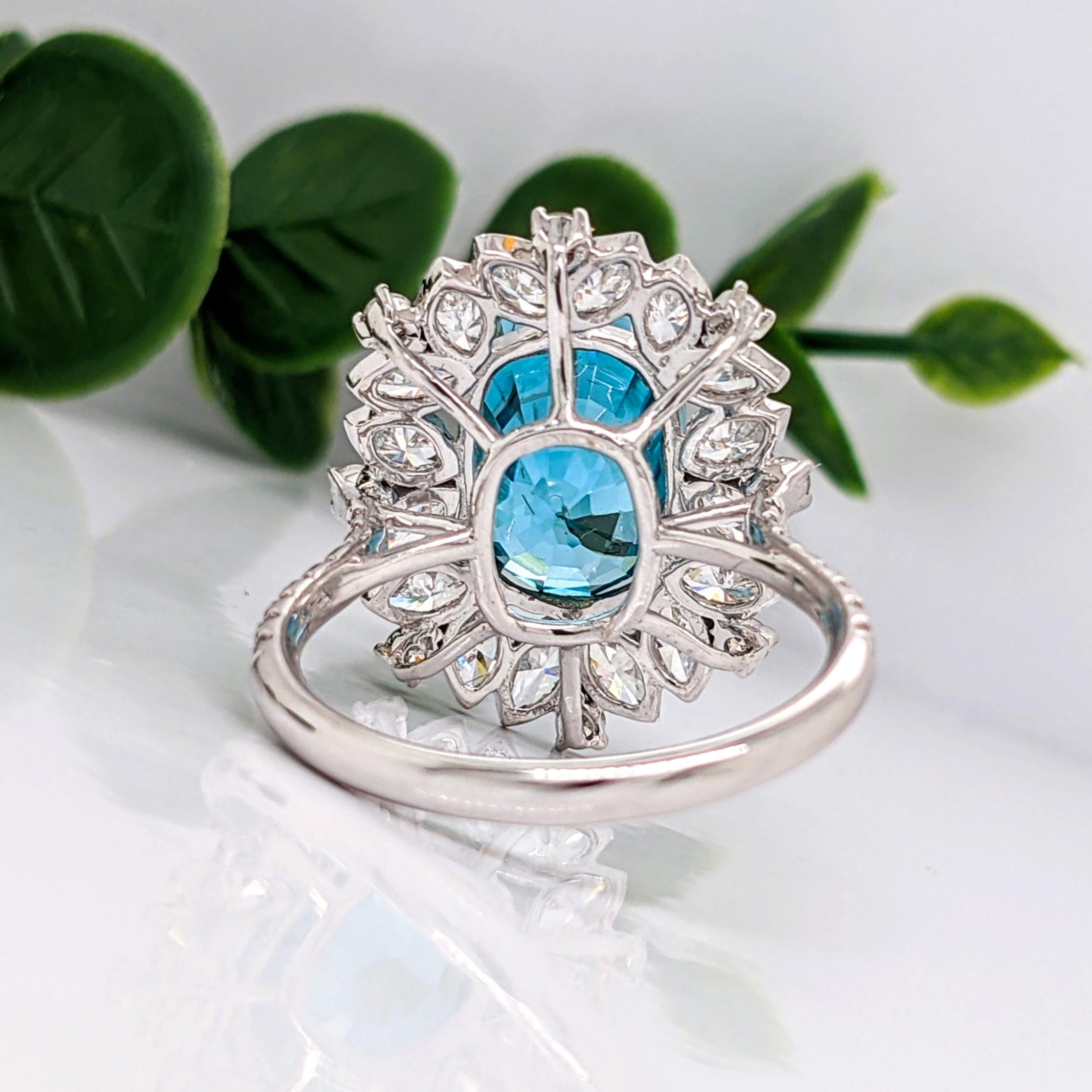 9.5ct Blue Zircon Pavé Cocktail Ring in Solid 14K White Gold Oval 2