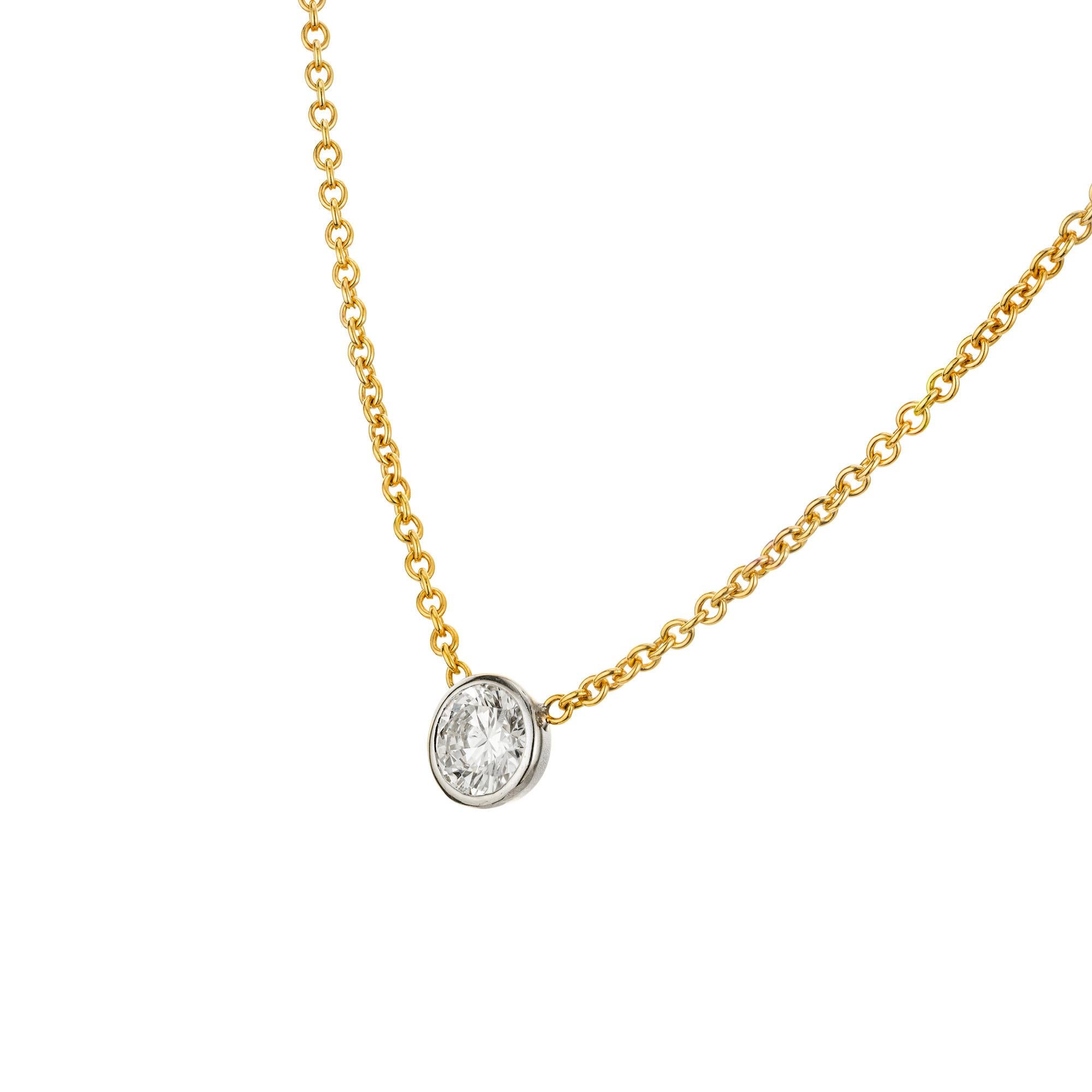 Round Cut .95ct Brilliant Cut Diamond 18k Yellow White Gold Pendant Necklace For Sale