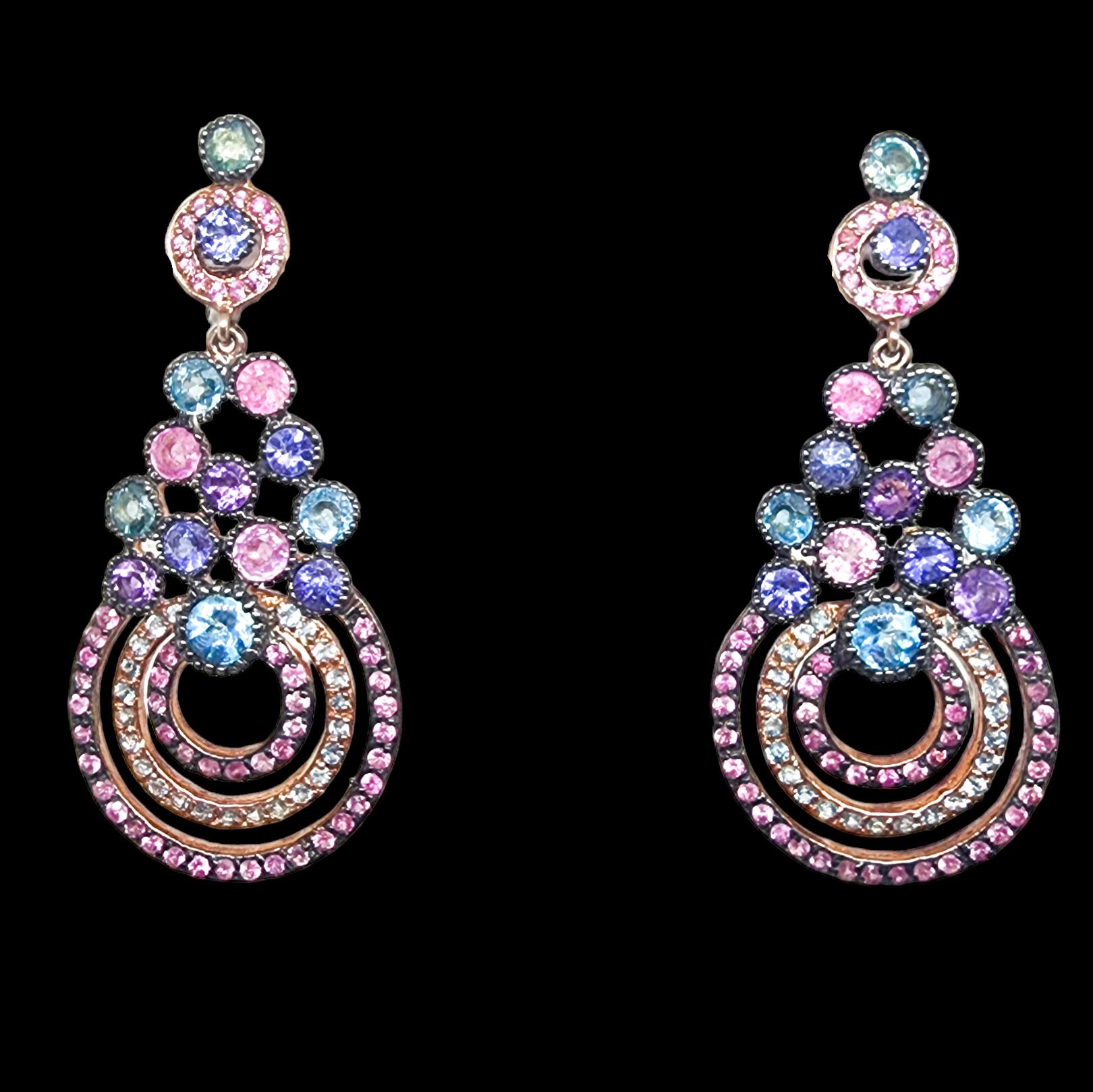 9.50cts Gemstones Pink Blue Purple Drop Earrings 925 Black Rhodium Rose Vermeil  6