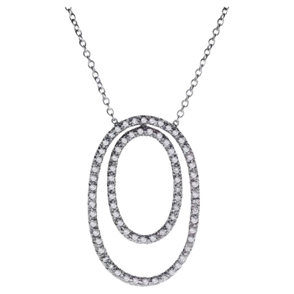 .95ct 'Double Oval" Round Diamond Pave Set Necklace in 18KT White Gold For Sale