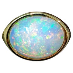 9.5ct East West Opal Solitaire Ring in Solid 14K Yellow Gold Oval 17.5x15mm