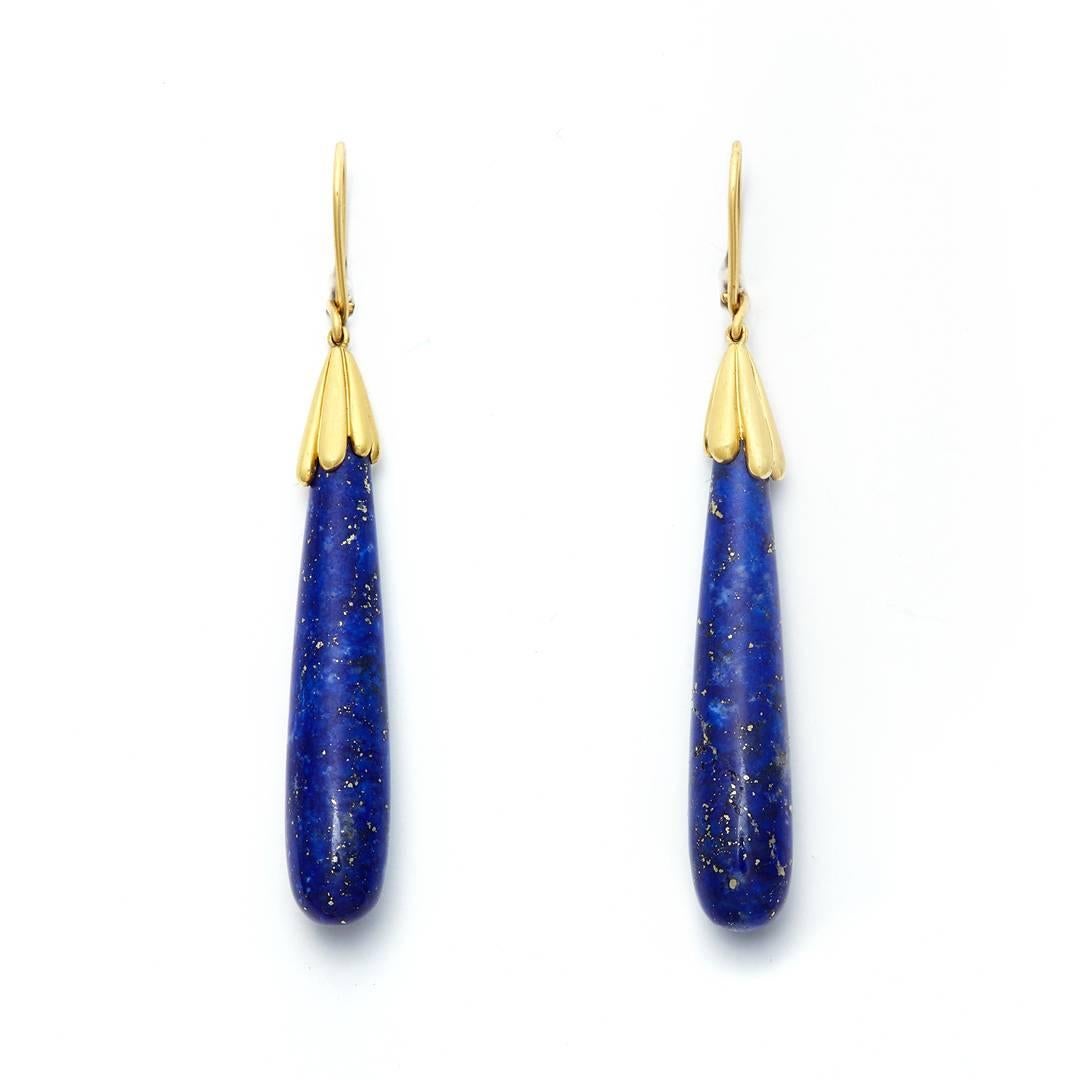 95 Carat Lapis Lazuli Dangle Earrings in 18 Karat Gold For Sale 2