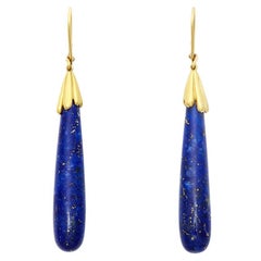 95 Carat Lapis Lazuli Dangle Earrings in 18 Karat Gold