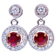 .95ct Natural Ruby Diamond Cluster Stud dangle earrings 14kt gold*