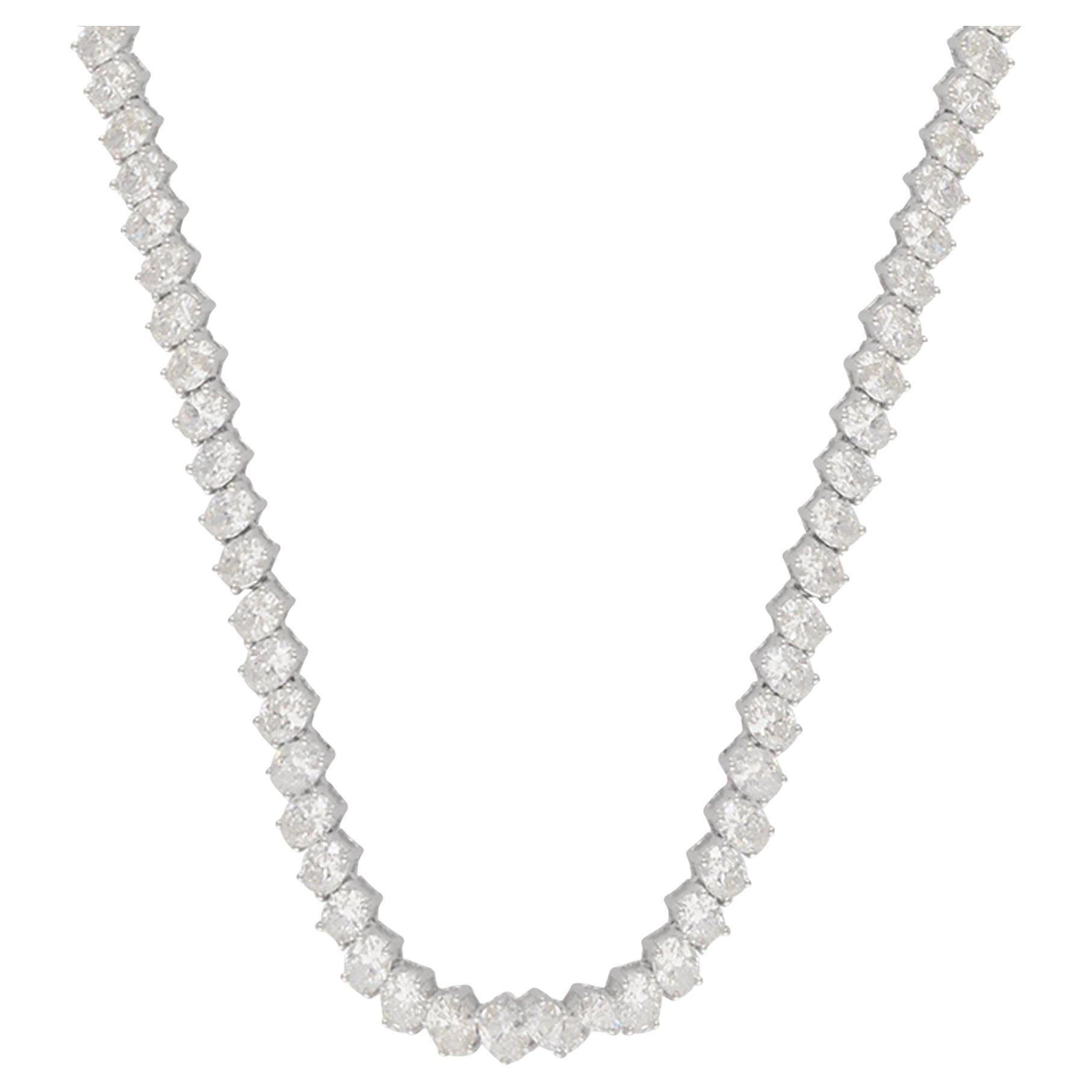 Collana con catena tennis di diamanti ovali da 9,5 carati in oro bianco da 18 carati Gioielli fatti a mano