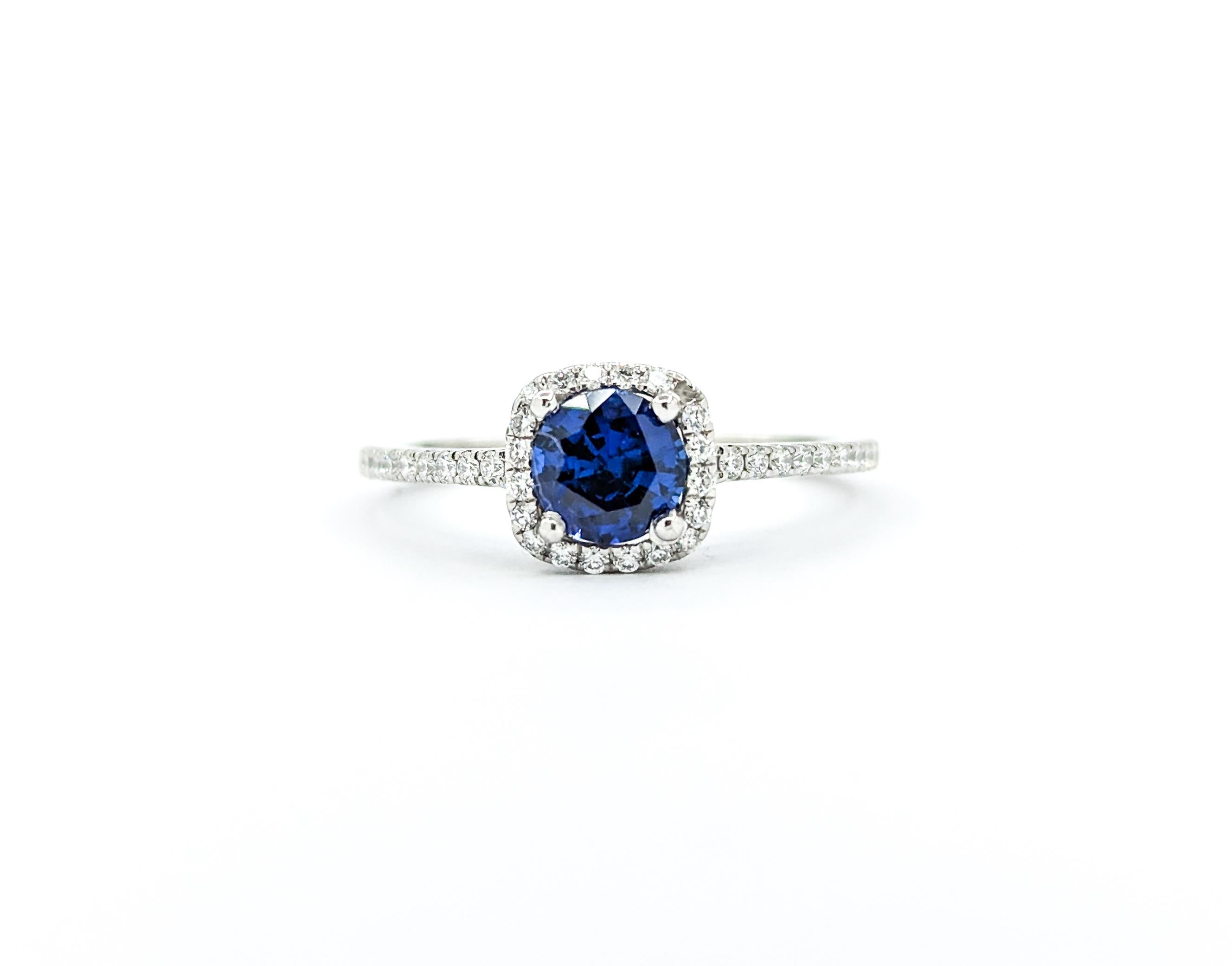 .95ct Sapphire & Diamond Halo Ring in White Gold For Sale 5