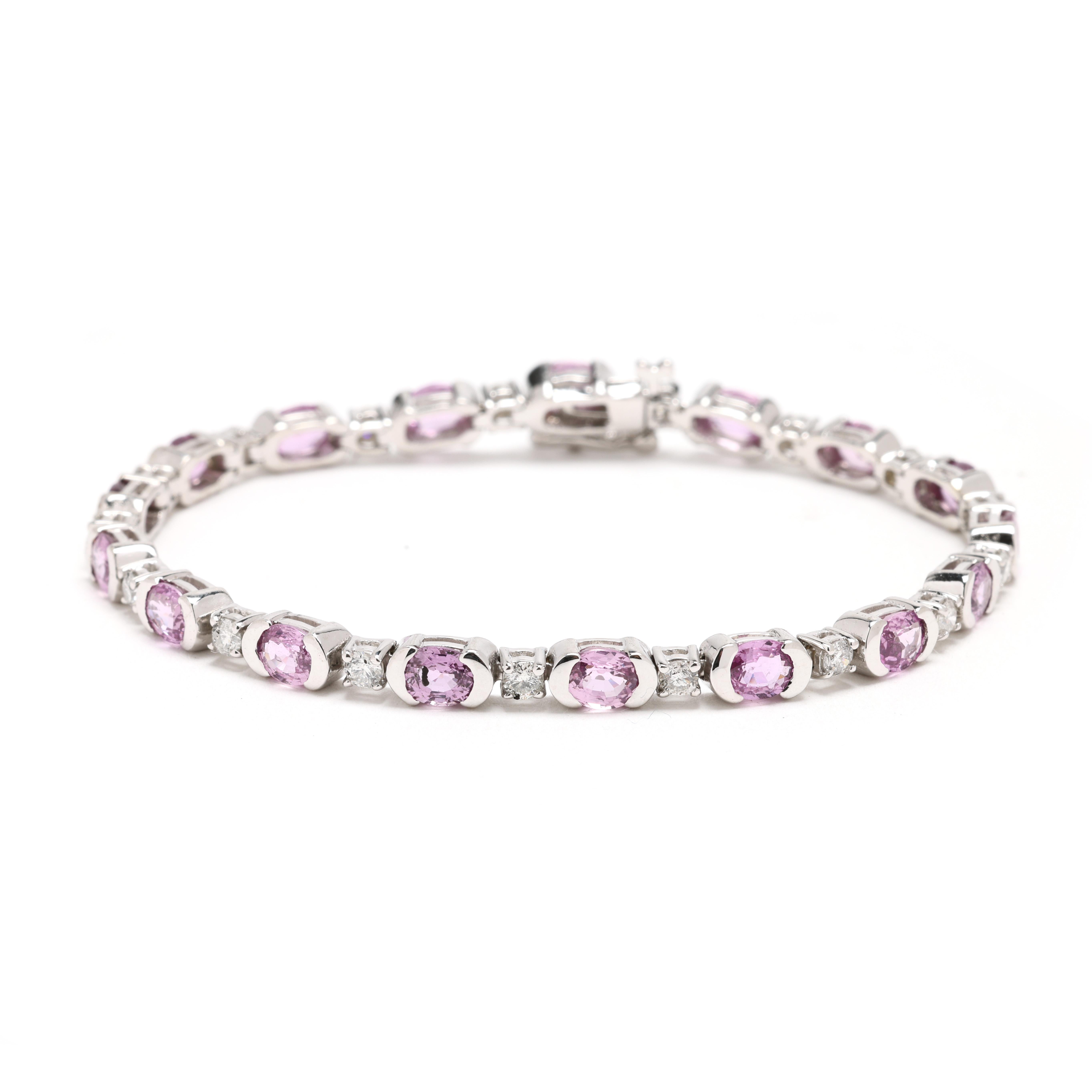9.5ctw Pink Sapphire and Diamond Tennis Bracelet, 14k White Gold, Length 6.75 In