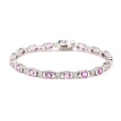 Bracciale tennis con zaffiri rosa e diamanti da 9,5 carati, oro bianco 14 carati, lunghezza 6,75 pollici