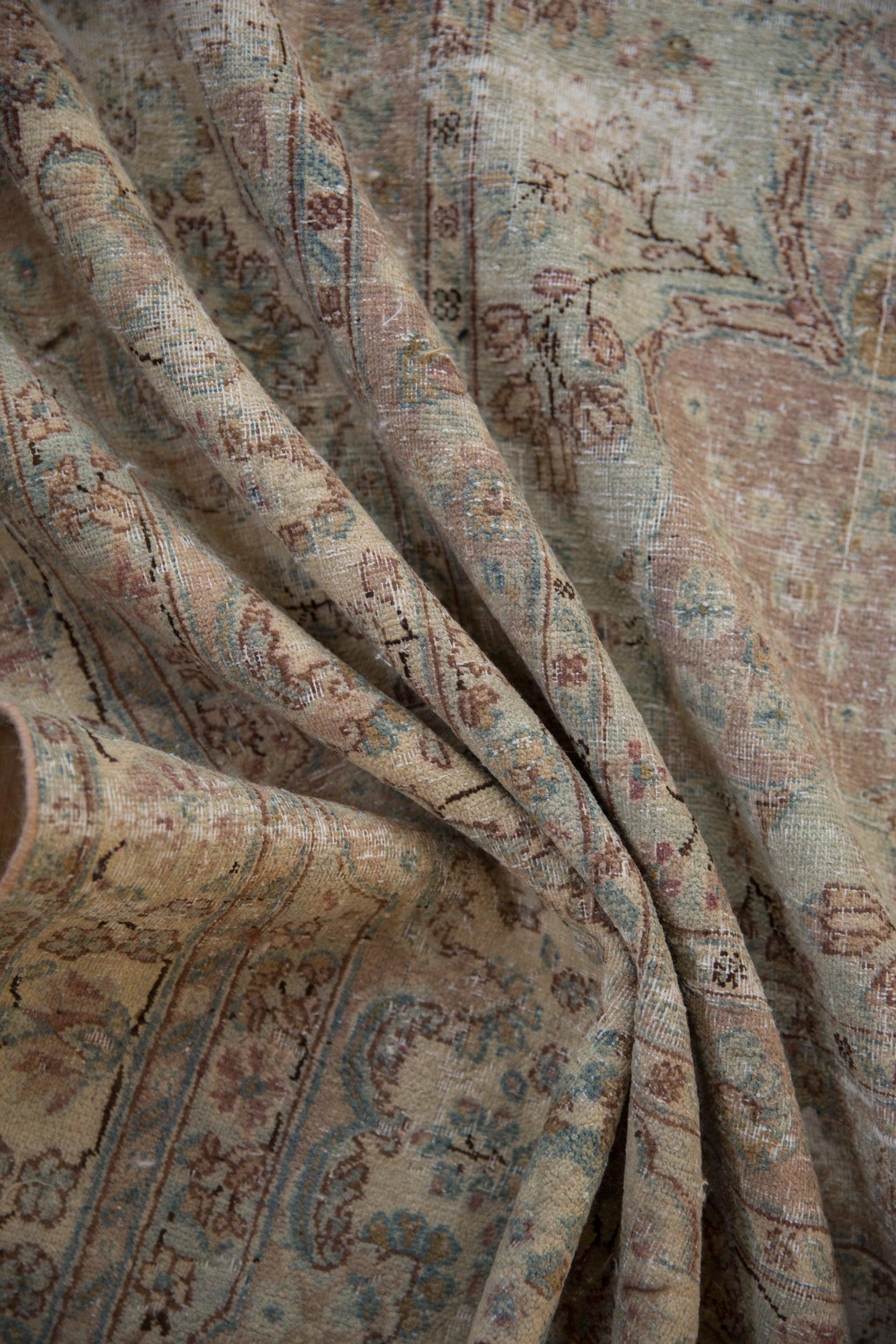 Rococo Vintage Fine Distressed Cyrus Crown Kerman Square Carpet For Sale