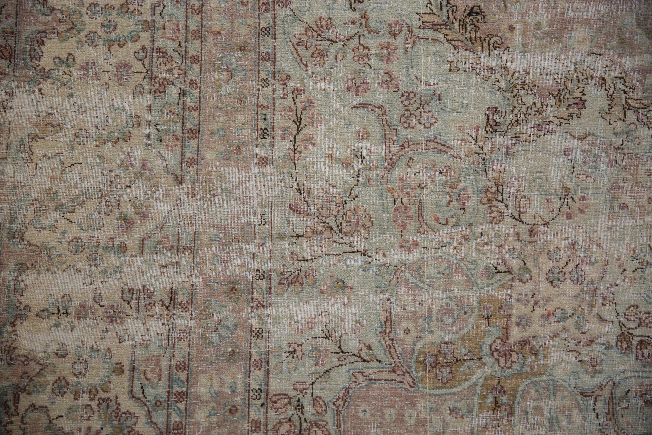 Persian Vintage Fine Distressed Cyrus Crown Kerman Square Carpet For Sale