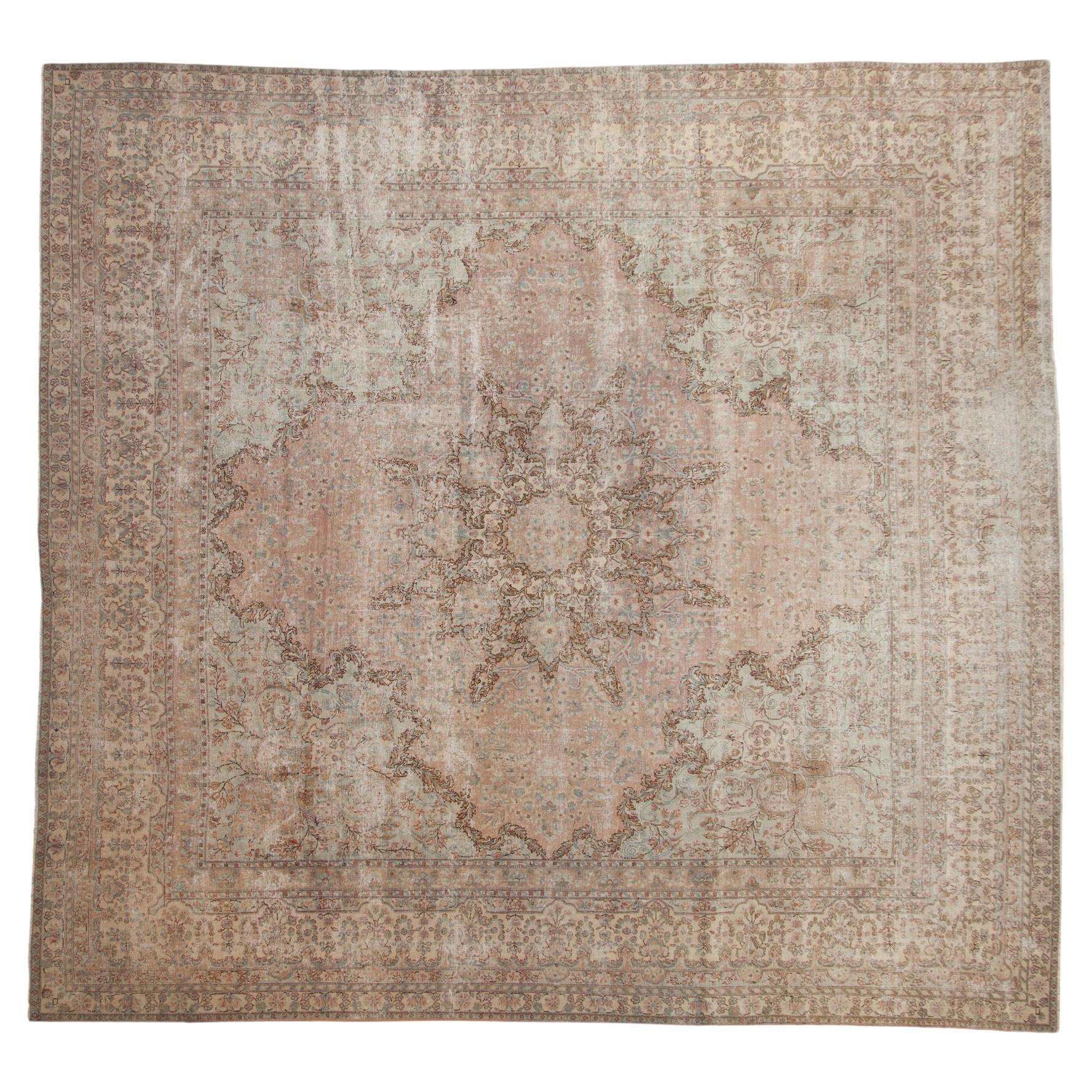 Vintage Fine Distressed Cyrus Crown Kerman Square Carpet For Sale