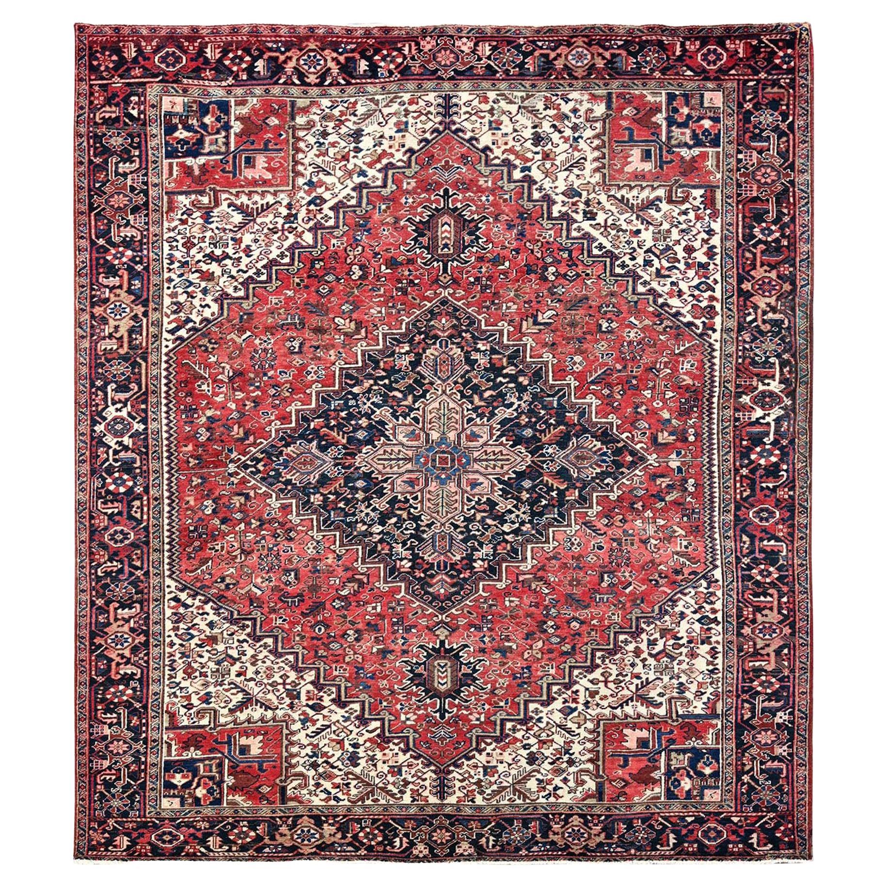 Tapis oriental persan Heriz rouge chimson noué à la main 9'5"x11'