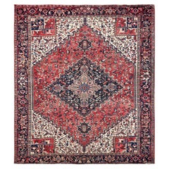 9'5"x11' Crimson Red Vintage Persischer Heriz Handgeknüpfter Orientalischer Teppich aus reiner Wolle aus reiner Wolle