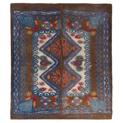 9.5x11 Ft Large Vintage Felt Carpet, One of a Kind Handmade Wool Rug