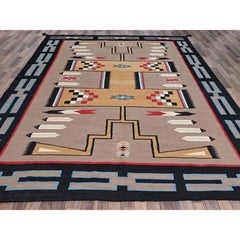9'5"x11'7" Brown Flat Weave Southwest Geometric Design Hand Woven Pure Wool Rug