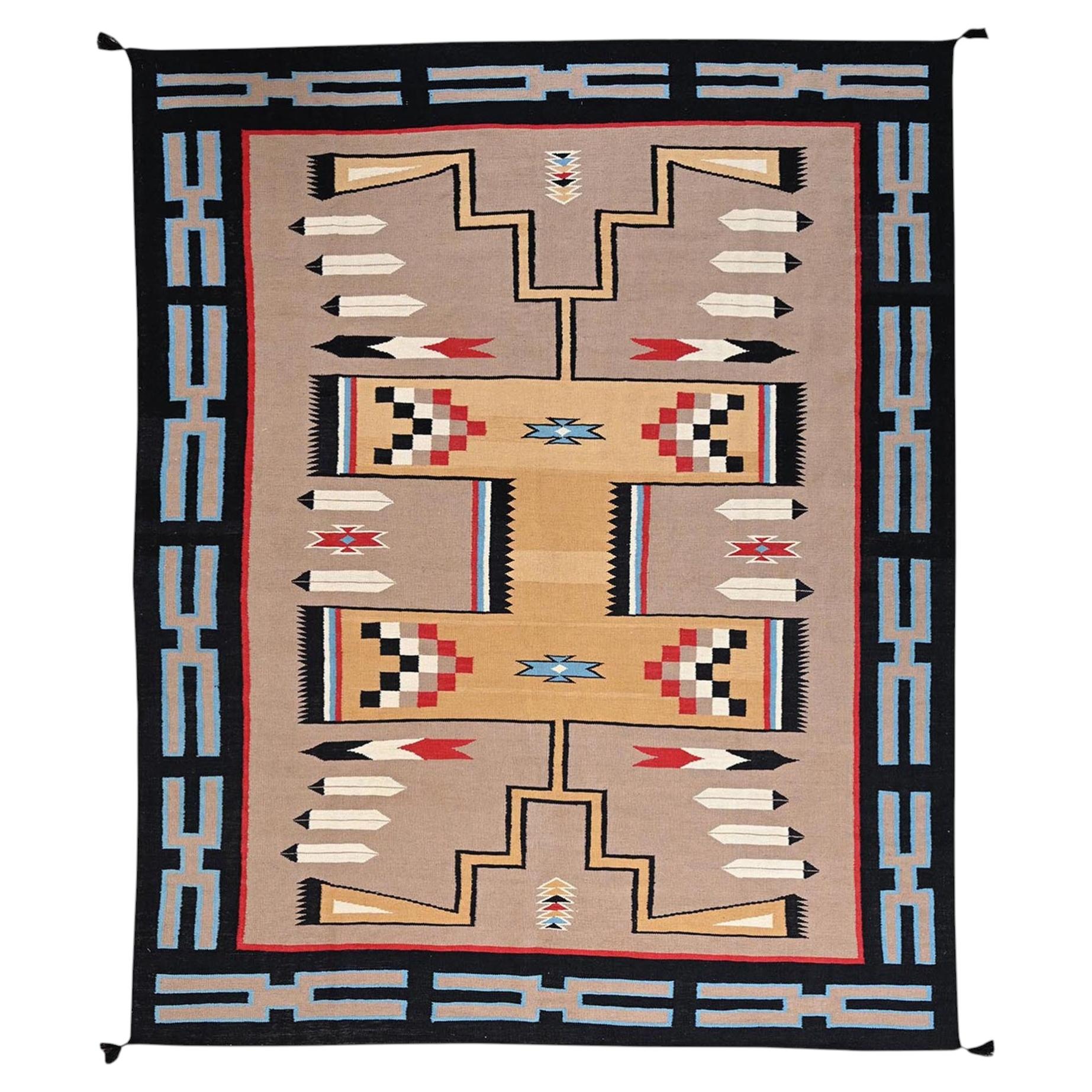 9'5"x11'7" Brown Flat Weave Southwest Geometric Design Hand Woven Pure Wool Rug