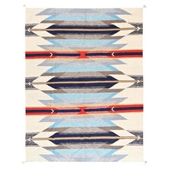 9'5"x11'7" Light Blue Southwest Geometric Design Flat Weave Hand Woven Wool Rug