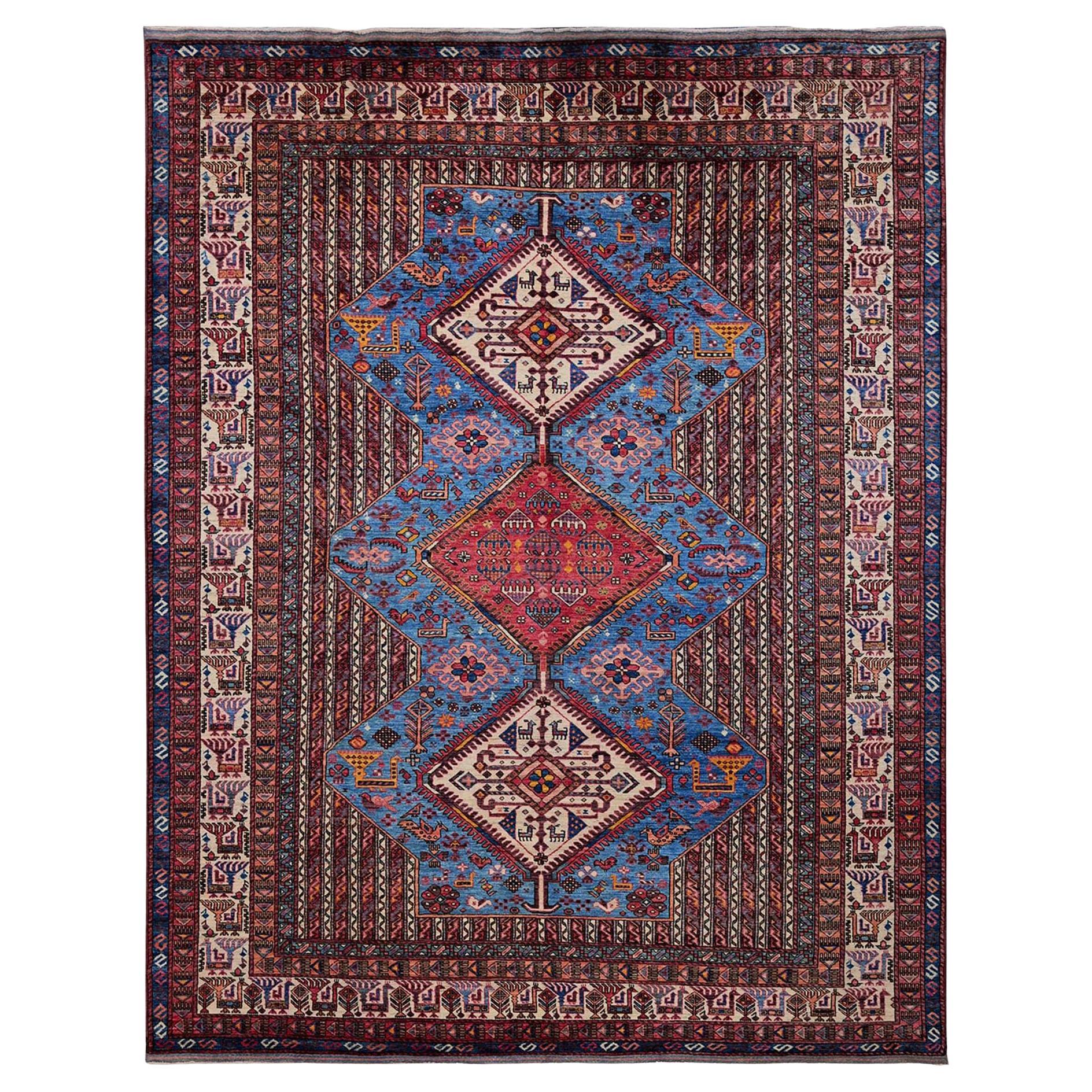 9
5 "x12
1" Blauer afghanischer Ersari mit türkischem Knoten Handgeknüpfter Orientteppich aus Wolle im Angebot