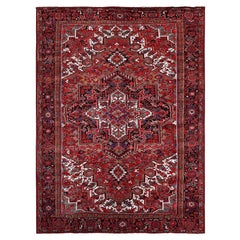 9'5"x12'10" Scarlet Red Vintage Persischer Heriz Handgeknüpfter orientalischer Teppich aus Wolle