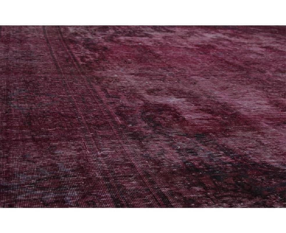 Vintage Distressed Overdyed Persian Rug For Sale 4