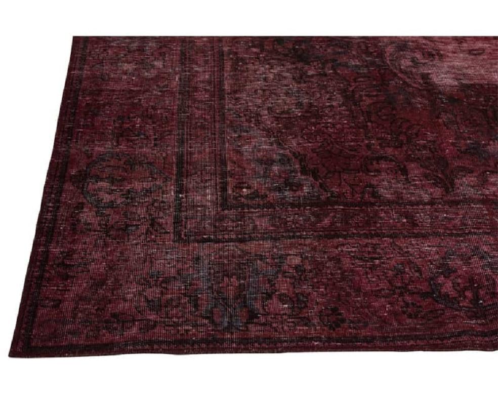 Vintage Distressed Overdyed Persian Rug For Sale 5