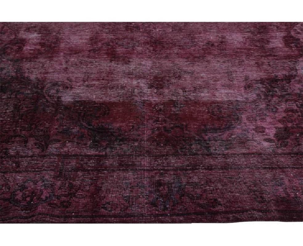 Hand-Woven Vintage Distressed Overdyed Persian Rug For Sale